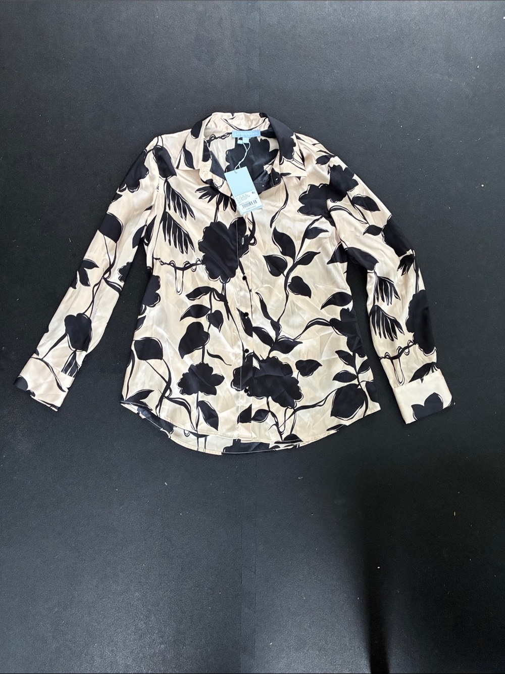 NWT ANTONIO MELANI Black Floral Button-Down Carolyn blouse